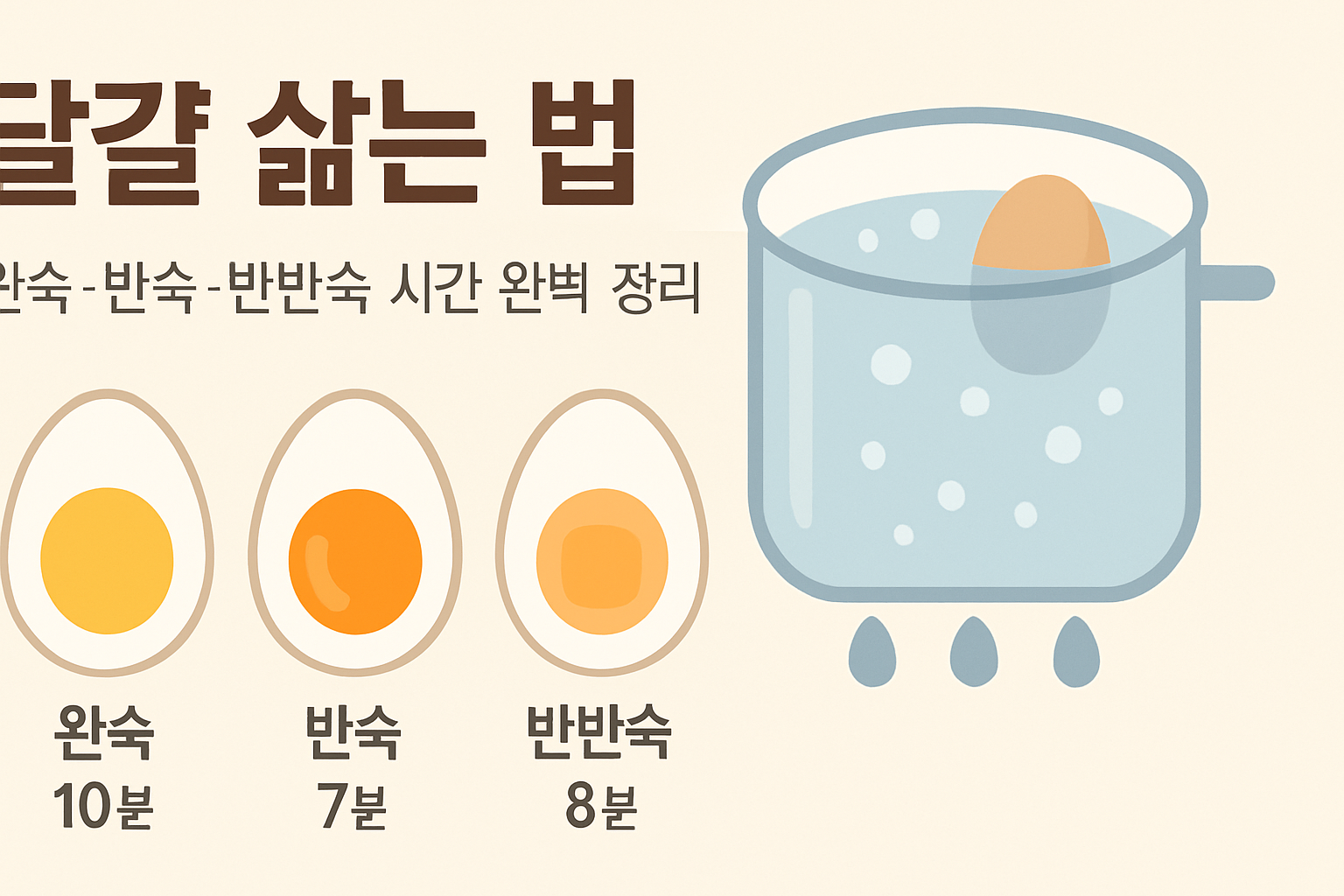 달걀 삶는 법 — 완숙·반숙·반반숙 시간 완벽 정리